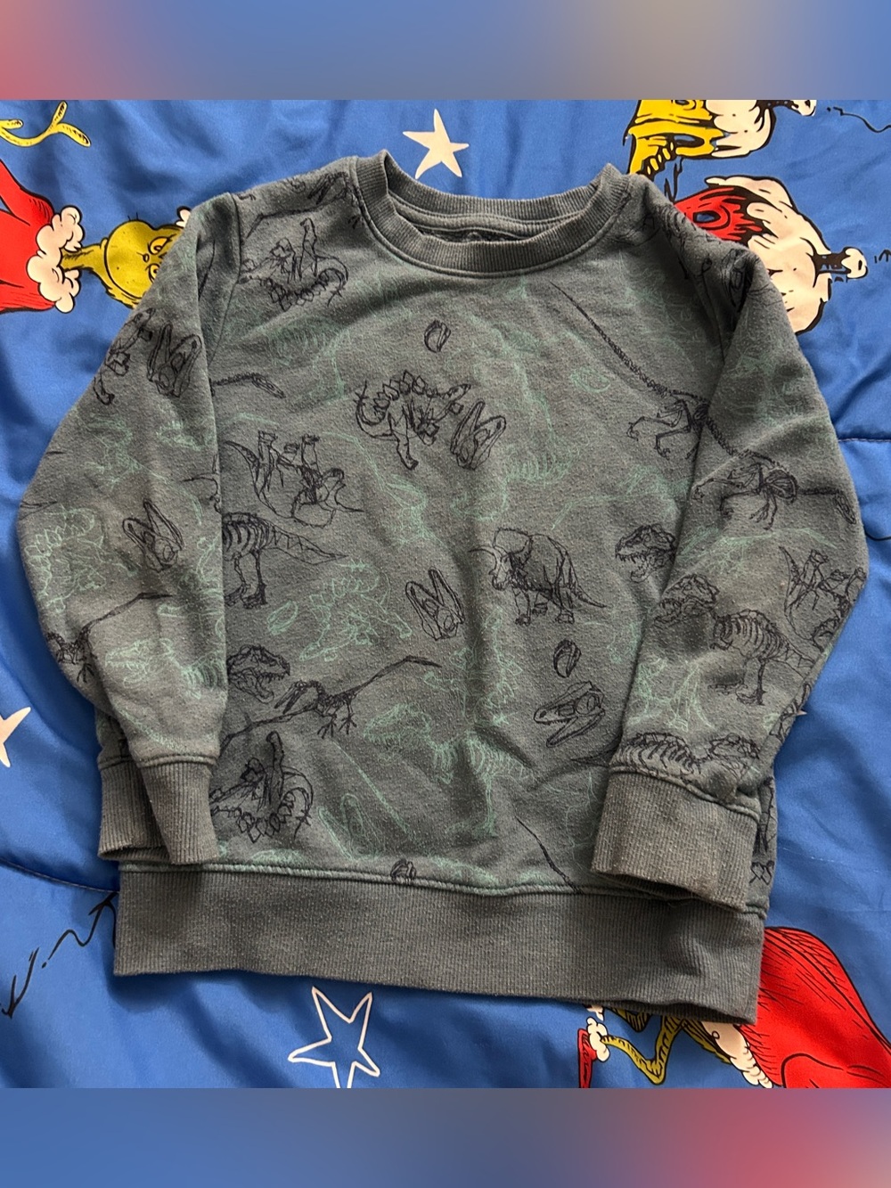 Cat & Jack Grayish Blue Long-Sleeve Dinosaur Sweatshirt Top